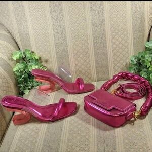 Anthropologie Vincenza Sculptural PVC Metallic Pink Lucite Heel Sandal